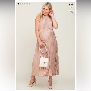 Beige Pleated Maternity Halter Dress. From Pink Blush!